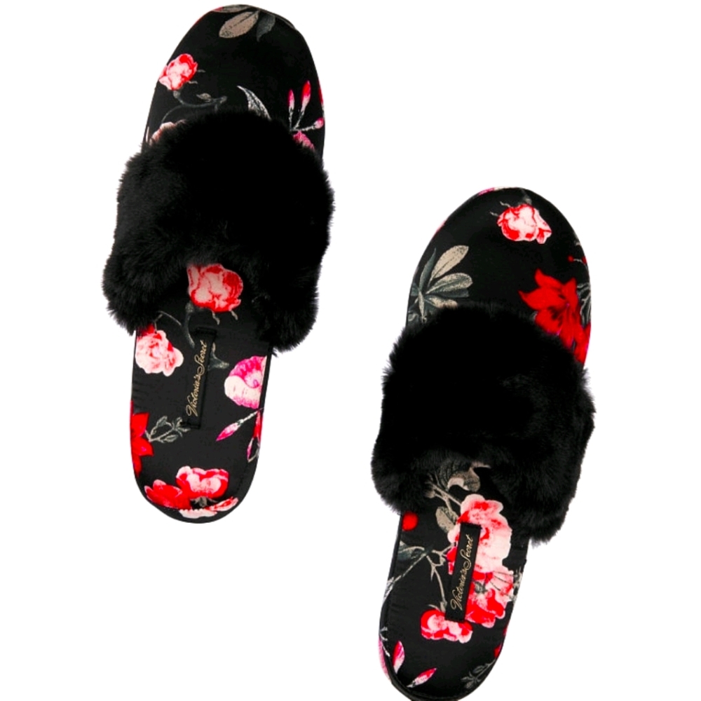 SATIN & FAUX FUR SLIPPERS